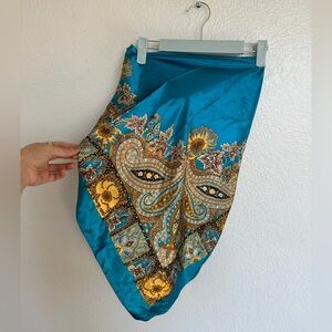 Extra Large Satin Paisley/Floral Head Scarf- Blue